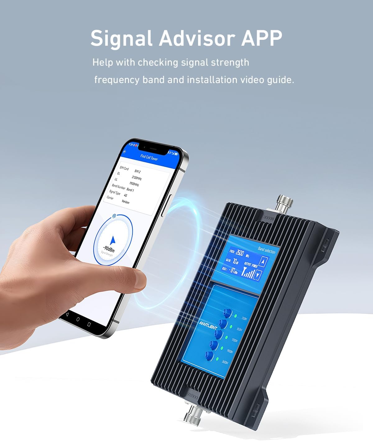 ANNTLENT Cell Phone Signal Booster for House 3G 4G LTE 5G Compatible with All Carriers on Band 25/2/66/4/7/5/12/17, Cell Booster with Omni Antenna and LCD Display, APP Adjust | ISED Approved