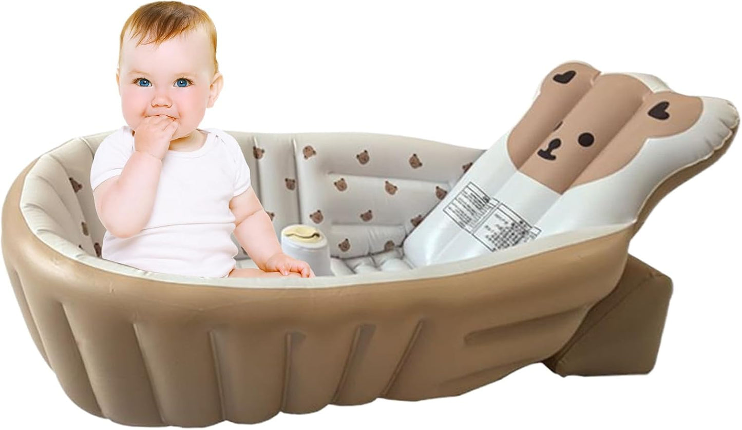 Baby Bath Tub, Inflatable Toddler Wash Tub Bath Seat With Pump | Adjustable Bathing Support Seat, Foldable Sitting Shower Bathtub For Camping Beach Travel Outdoor