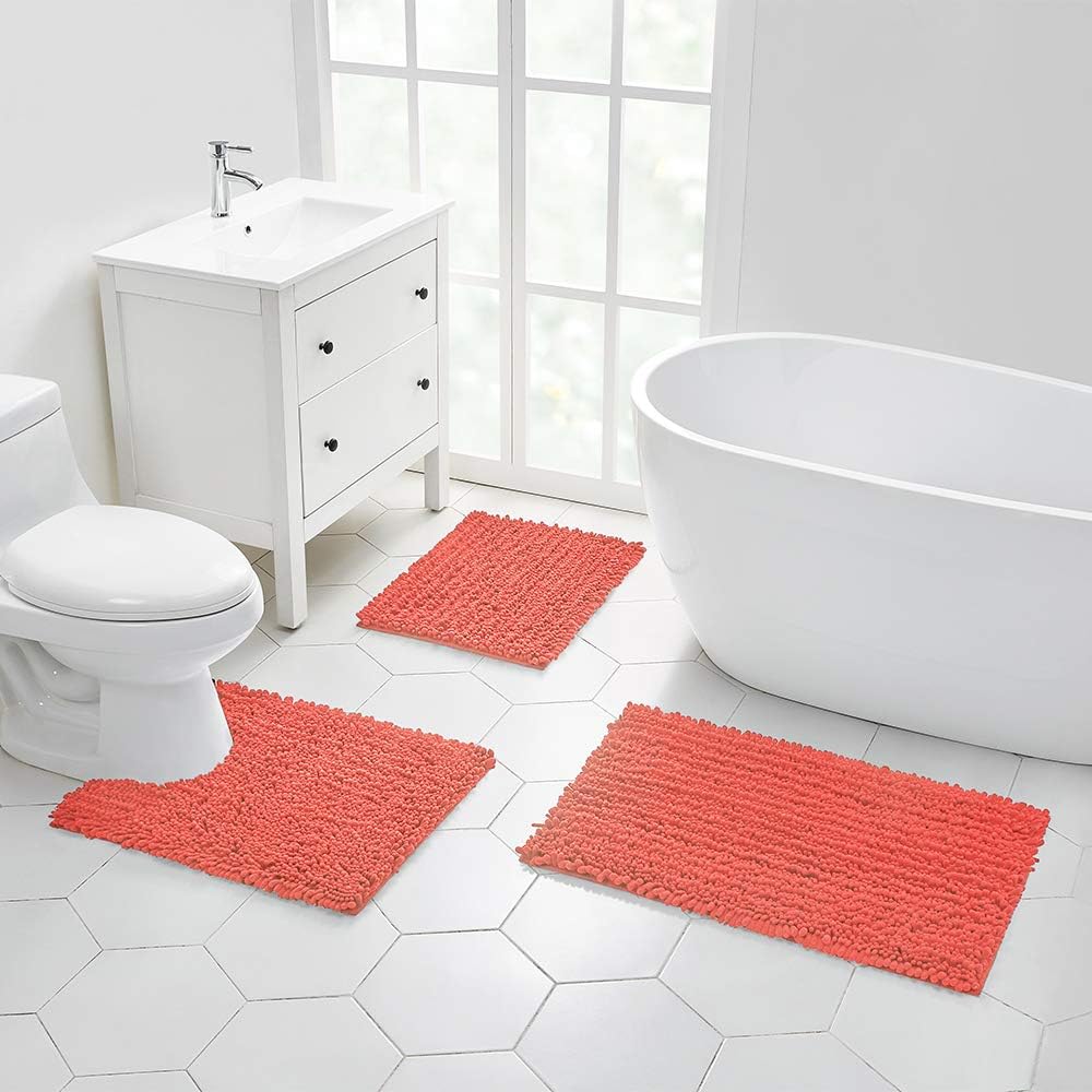 Walensee Bathroom Rug Non Slip Bath Mat (24x17 Inch Blush) Water Absorbent Super Soft Shaggy Chenille Machine Washable Dry Extra Thick Perfect Absorbant Best Small Plush Carpet for Shower Floor