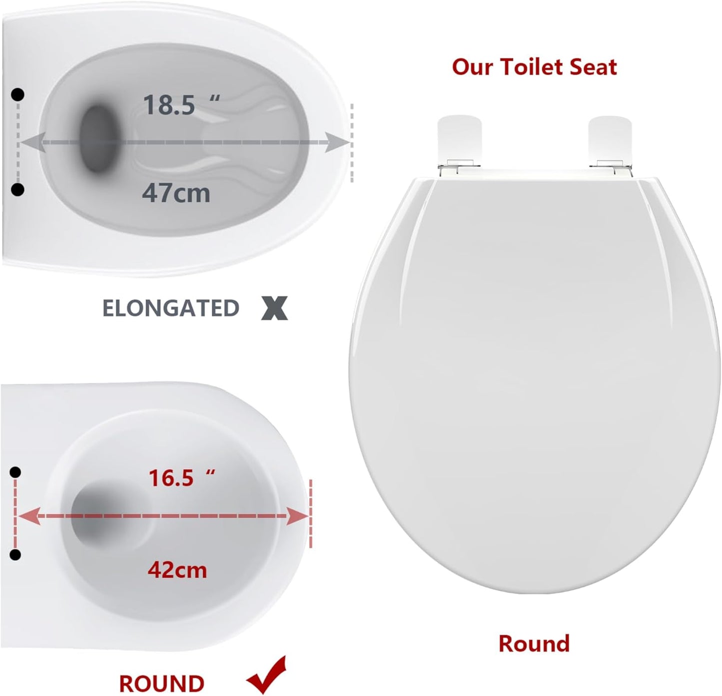 White Elongated Toilet Seat, Slow Close Toilet Cover Seat for Easy Clean and Stain-Resistant, Plastic Toilet Seat with Cover, Quick-Release Hinges and Quick-Attach Hardware