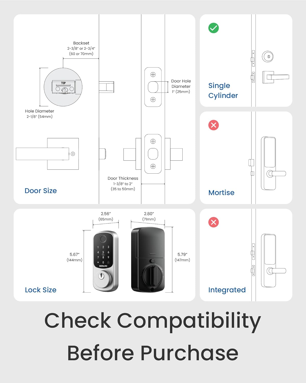 DESLOC B200 Fingerprint Smart Door Lock, Keyless Entry Door Lock, App Control, Easy Installation, Front Door Smart Deadbolt Lock, Touchscreen Keypad, Emergency Power Port, 12 Months Battery, IP54