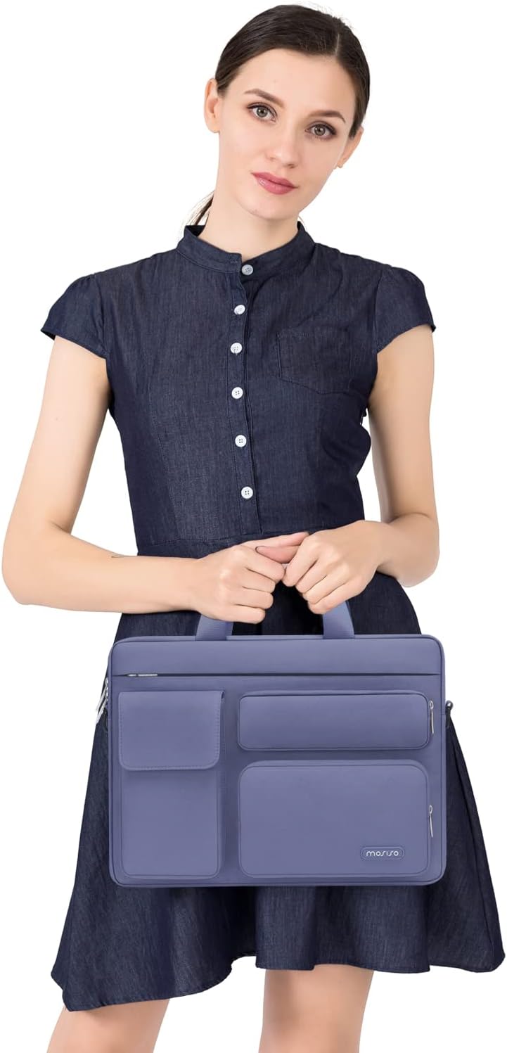 MOSISO Laptop Bag 13.3 inch, 13-13.3 inch Computer Shoulder Bag Compatible with MacBook Air/Pro 13/Pro 14, HP Dell ASUS Notebook &2 Raised&1 Flapover&1 Horizontal Pocket&Handle&Belt, Black