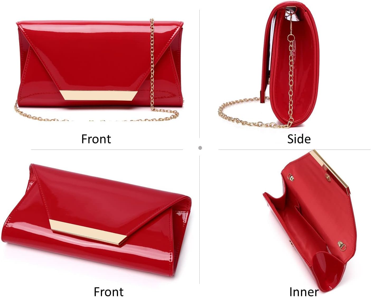MUDUO Patent Leather Envelope Clutch Purse Shiny Candy Foldover Clutch Evening Bag for Women (7018-Silver)