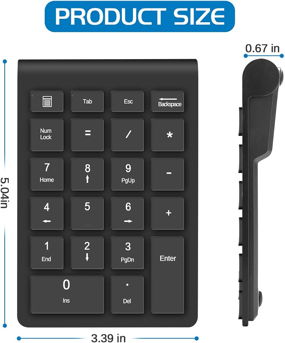 Wireless Number Pad, Portable 2.4Ghz USB 10 Keys Financial Accounting Numeric Keypad Data Entry Numpad for Laptop, PC, Desktop