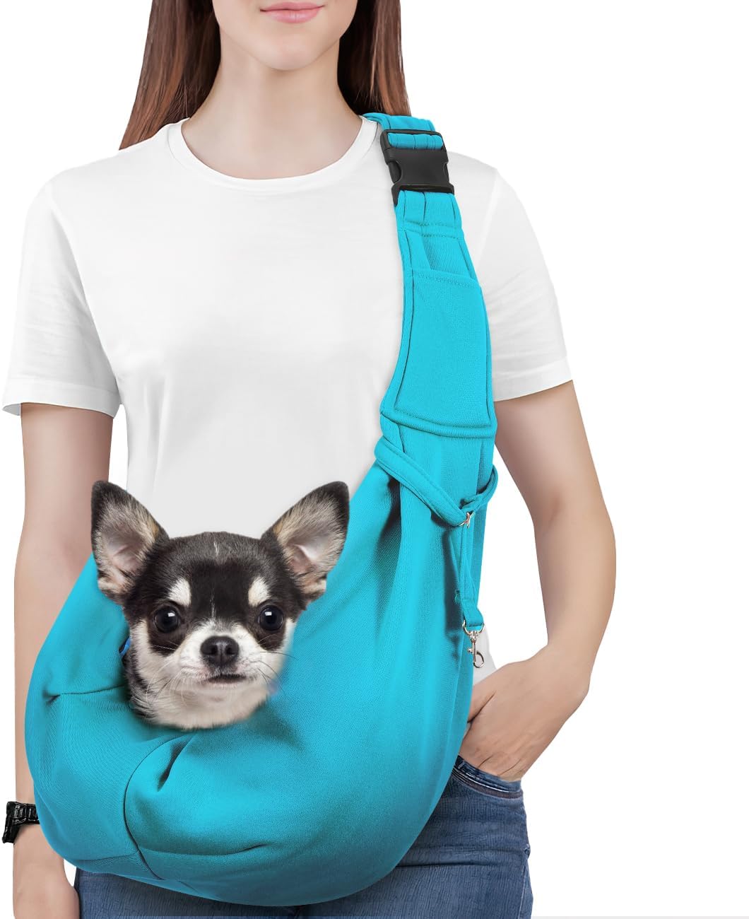 Pawaboo Small Dog Sling Carrier, Reversible Hands Free Dog Sling Carrier for Small Dogs and Cats, Puppy Sling Carrier with Adjustable Strap Buckle & Safety Harness, Puppy Essentials, Grey