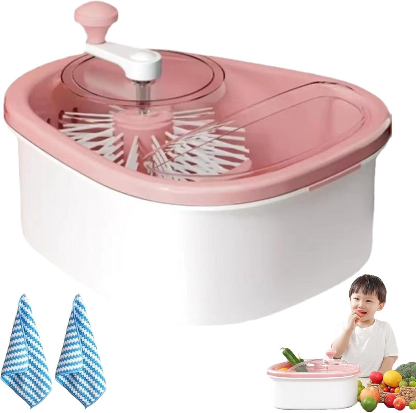 Fruit Cleaner Spinner, Fruit Cleaner Spinner with Brush, Fruit Washer Spinner Bowl, Portable Fruit Cleaner Bowl, Fruit and Vegetable Washing Machine with Lid for Kitchen (Blue)