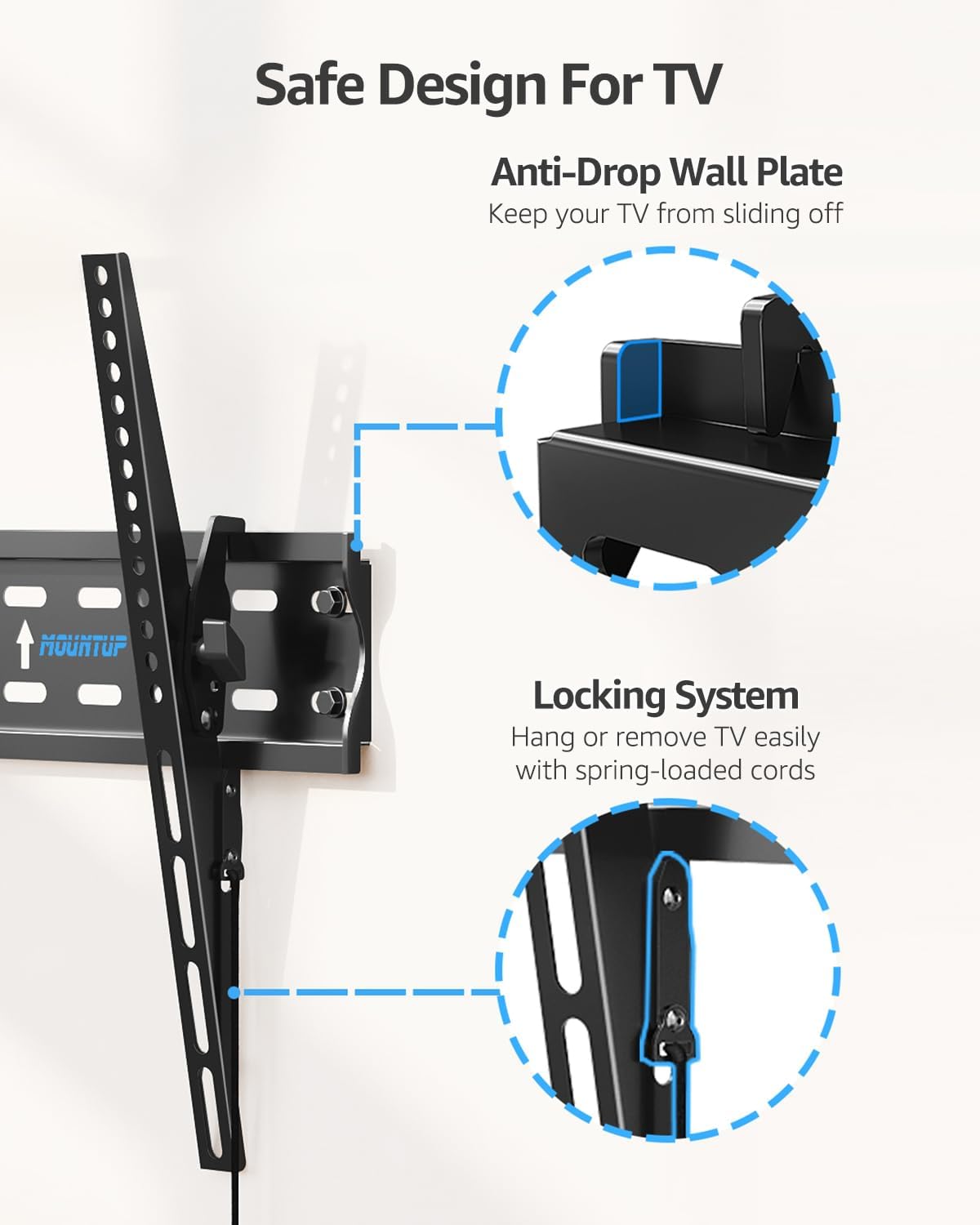 MOUNTUP UL Listed TV Wall Mount, Tilting TV Bracket for Most 26-60 Inch LED LCD OLED Flat/Curved TVs, Low Profile TV Mount Save Spacing - Fits 12" to 16" Stud, Max VESA 400x400mm up to 99 LBS, MU0007