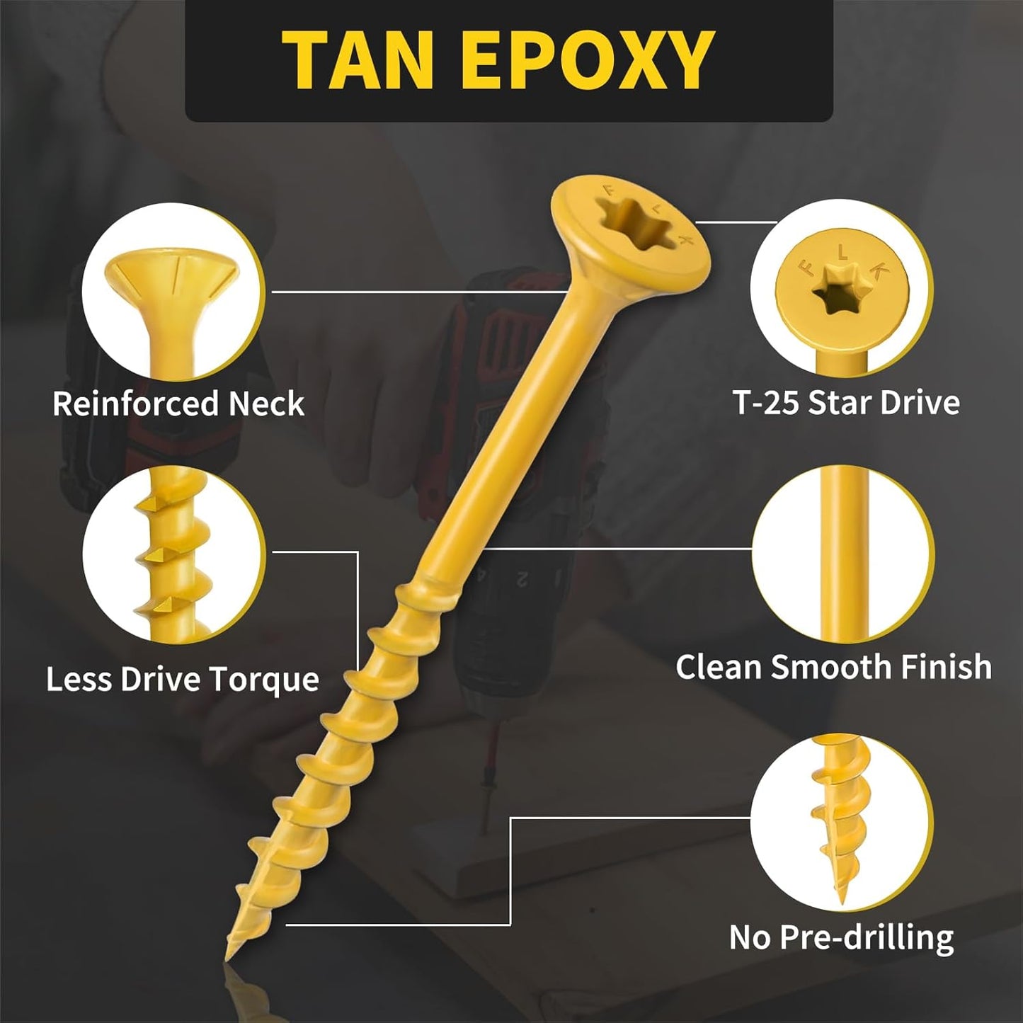 Wood Screws 3 Inch, FIXLINK Deck Screws #10 x 3, 310pcs, Epoxy Coated, T25 Star Bit Above 1500 Hour Salt Spray Coating Outdoor Decking Screws Excellent Rust Resistant for Outdoor Wood Fence