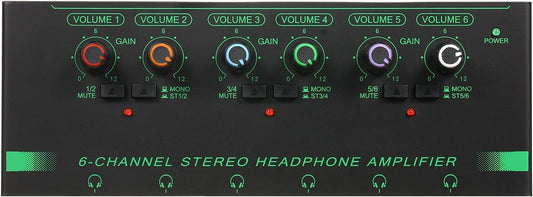 Headphone Amplifier, Headphone Amp 6 Channel Metal Stereo Audio Amplifier Splitter Mini Earphone Splitter - PuriLite