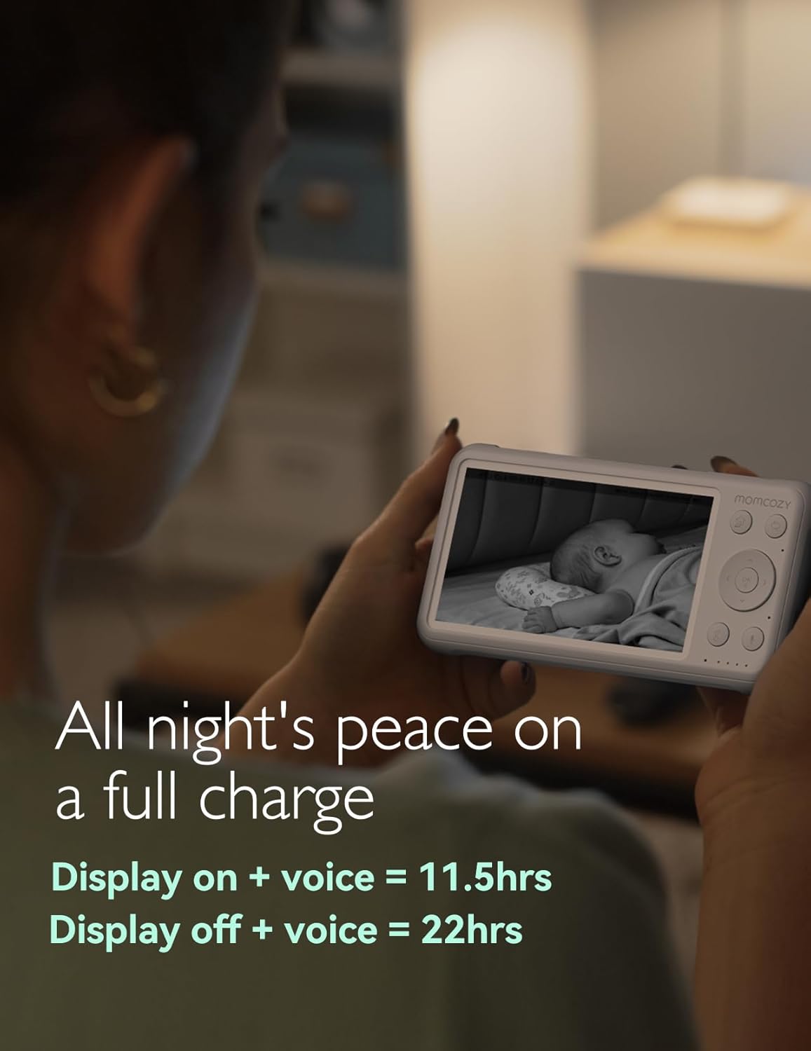 Momcozy Video Baby Monitor, 1080P 5'' HD Baby Monitor with Camera, Built-in Wide Angle Lens, 2-Way Audio, IR Night Vision, 5000mAh Battery, 960ft Range, Temperature Sensor, Lullaby, Easy to Operate
