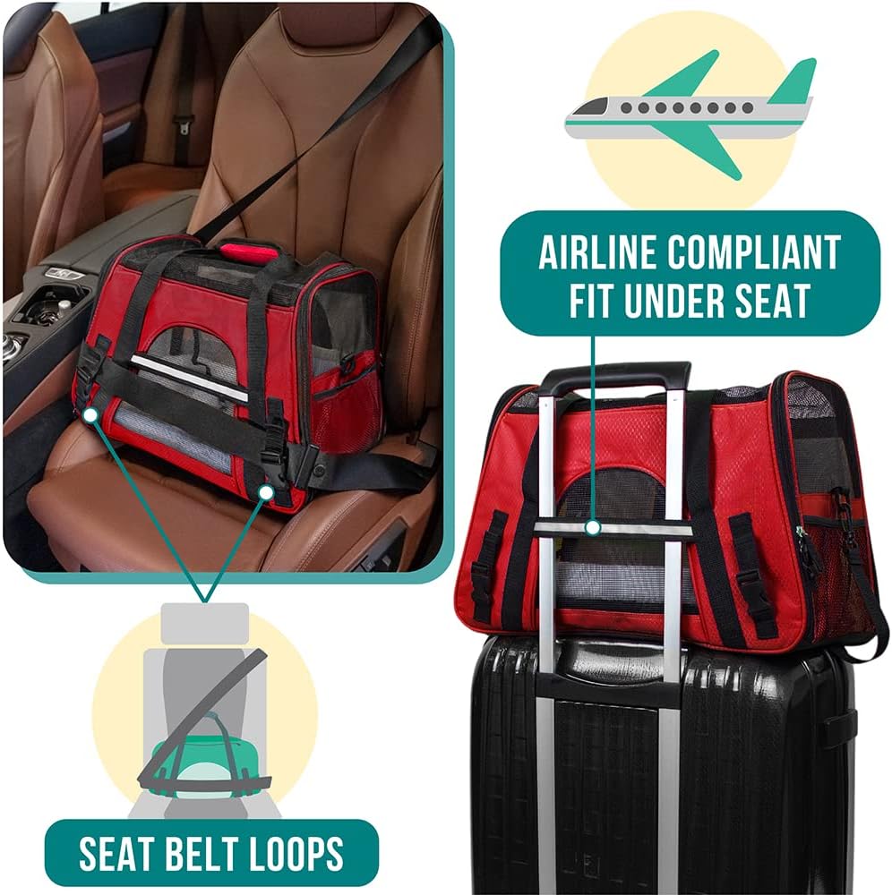 Premium Airline Approved Soft-Sided Pet Travel Carrier by PetAmi | Ventilated, Comfortable Design with Safety Features | Perfect For Plane or Car | Ideal for Small to Medium Sized Cats, Dogs, and Pets