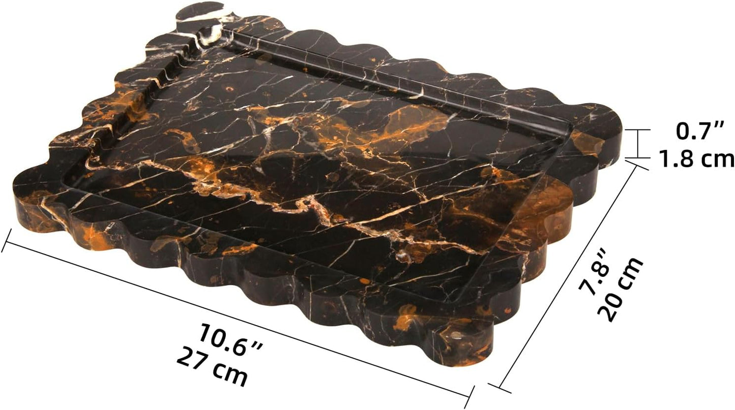 HESHIBI Marble Decorative Tray, Square, 8x8 inches, Rosso Lepanto, Luxury Natural Stone, Bathroom Vanity, Dresser Top, Kitchen Sink, Trinket Ring Tray