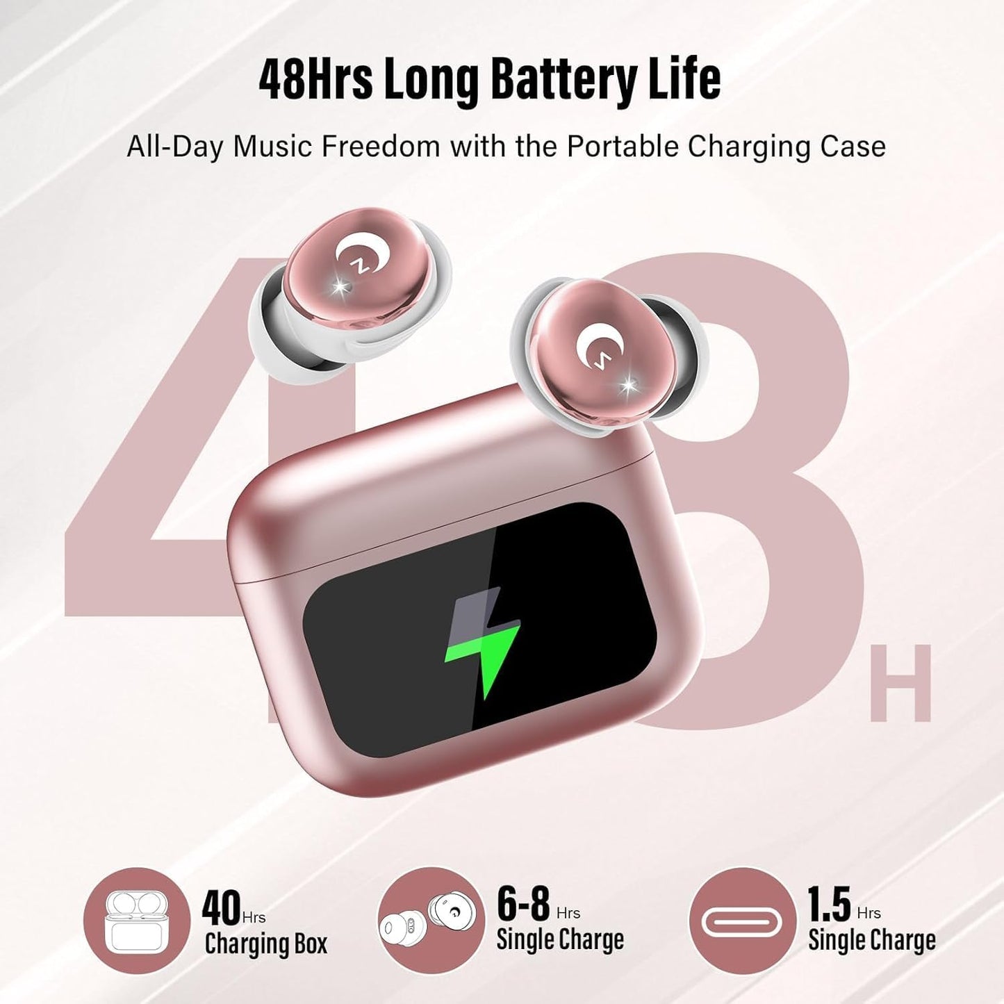 VEKJ Sleep Earbuds, Bluetooth 5.4 Mini Wireless Ear Euds with Multifunctional Touch Screen, 48H Bass Stereo Headphones with Sleep Mode/5 EQ Modes/ENC Noise Cancelling, IPX7 Earphones for iOS Android