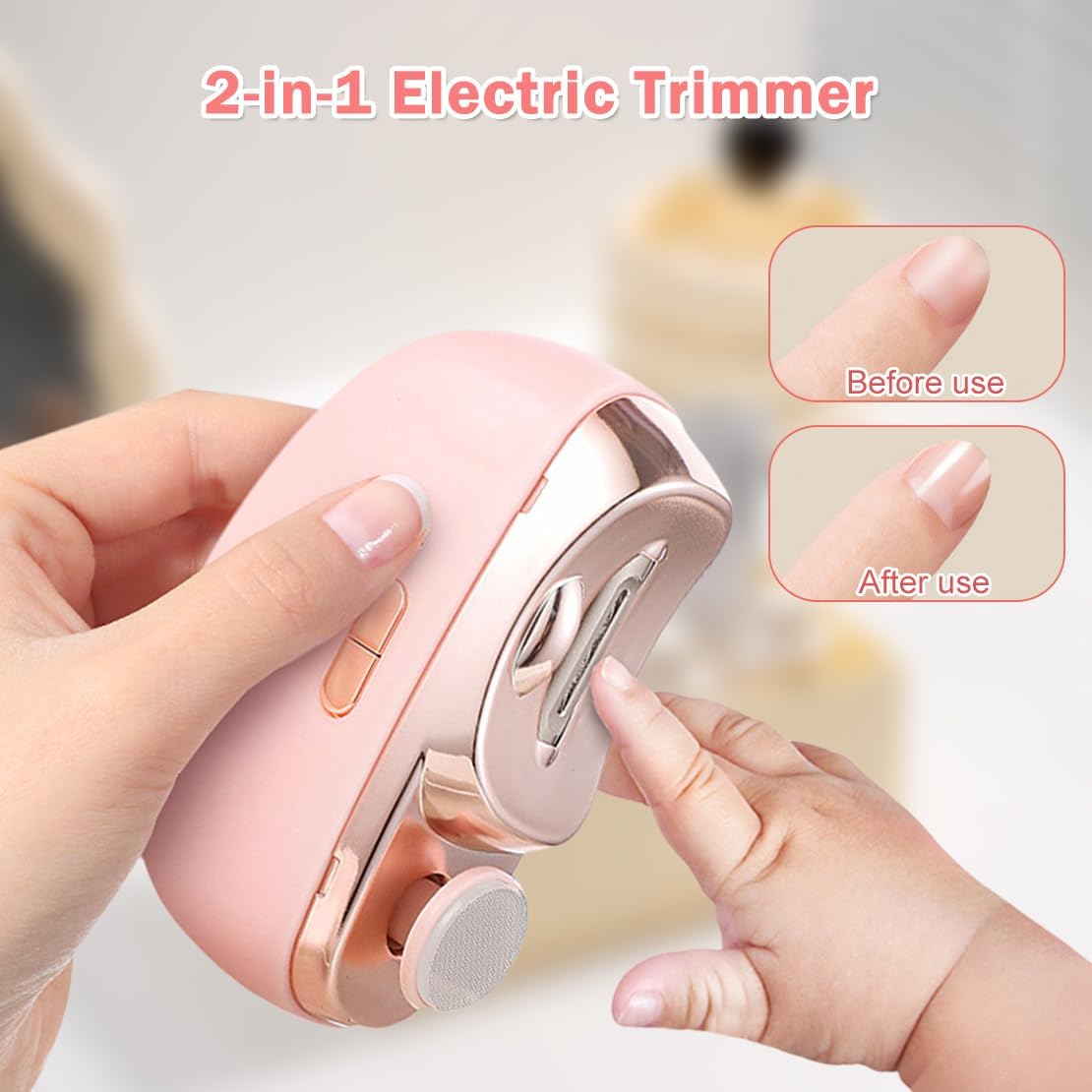 2 in 1 Electric Automatic Nail Clippers Trimmer, 2 Speeds Levels Fingernail Trimmer, Polisher Electric Nail Clipper with Light for Adults baby, White