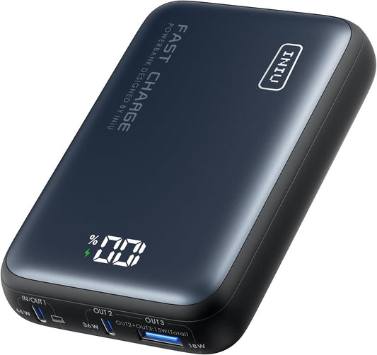 INIU Power Bank, 20000mAh 65W USB C Laptop Portable Charger, PD QC Fast Charging 3-Output External Battery Pack for Laptop MacBook Dell XPS iPad Tablet Steam Deck iPhone 15 14 13 Pro Samsung S22, etc.