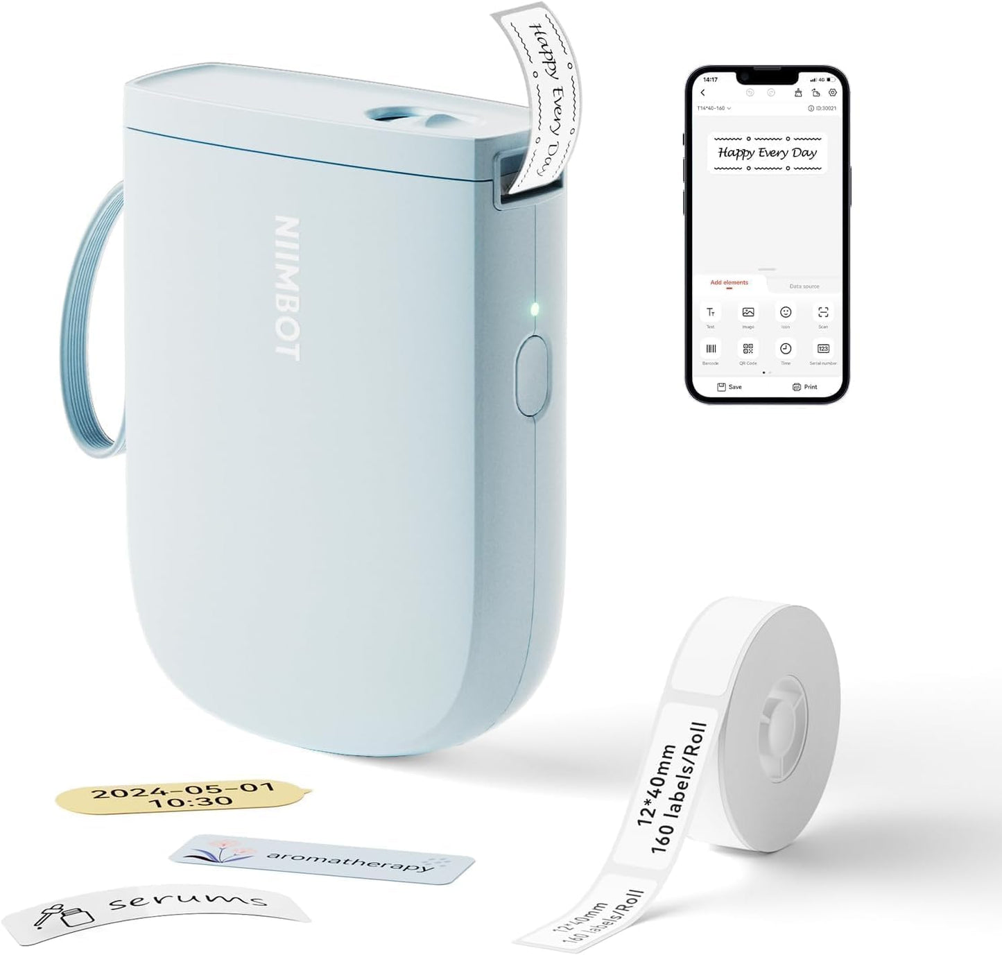 NIIMBOT D110 Mini Label Maker Machine with Tape(Pre-Cut Size 12x40mm), Portable Bluetooth Sticker Printer, Inkless Automatic Feeding One-Touch Custom Printing, Compatible with Phone Only