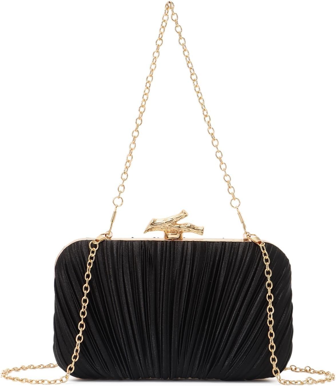 Clutch Purses for Women Evening Bag Pleated Clutch Bag with Chain Party Purses Handbag for Cocktail/Prom/Party/Wedding/Formal
