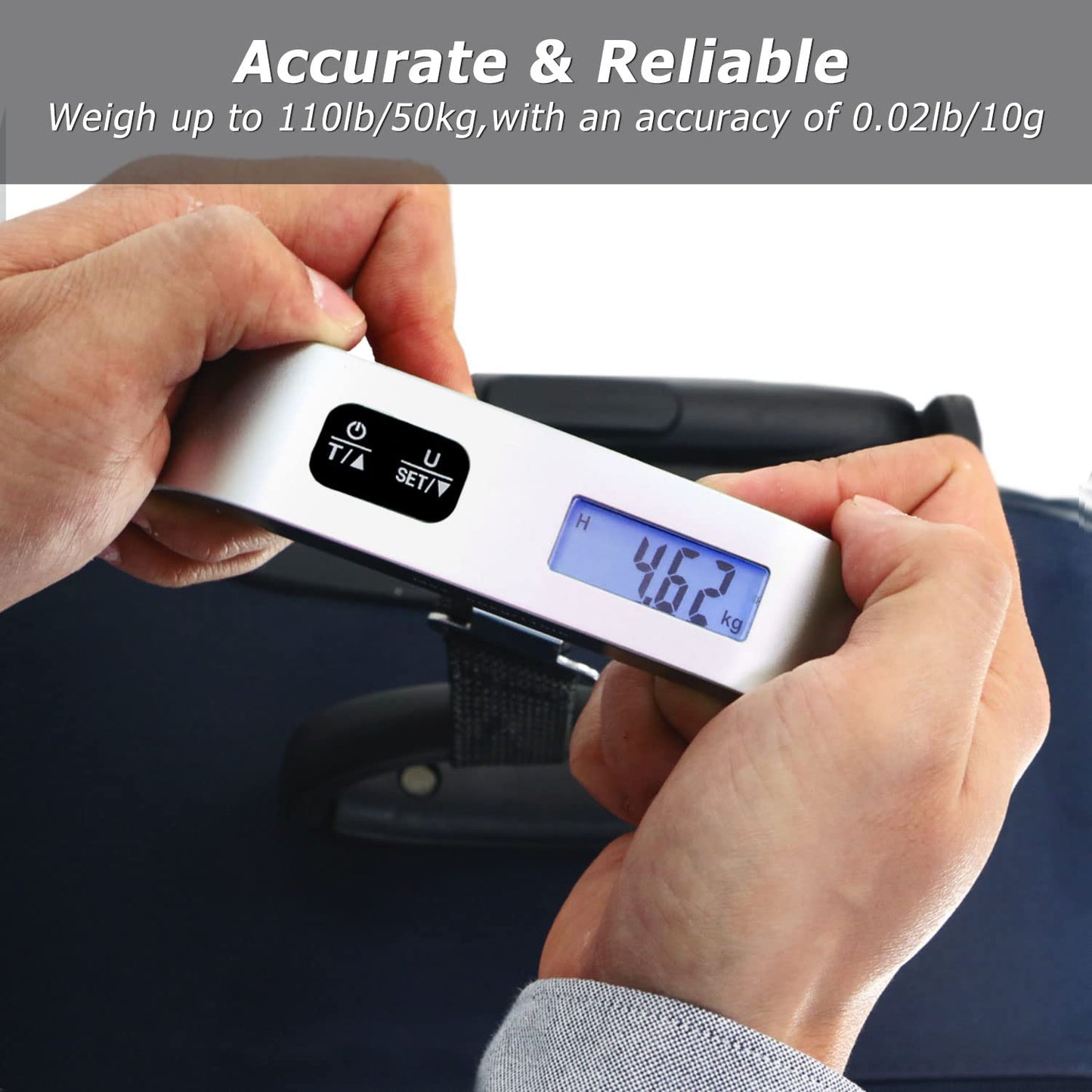 travel inspira Luggage Scale, Portable Digital Hanging Baggage Scale for Travel, Suitcase Weight Scale with Rubber Paint, 110 Pounds, Battery Included - Blue