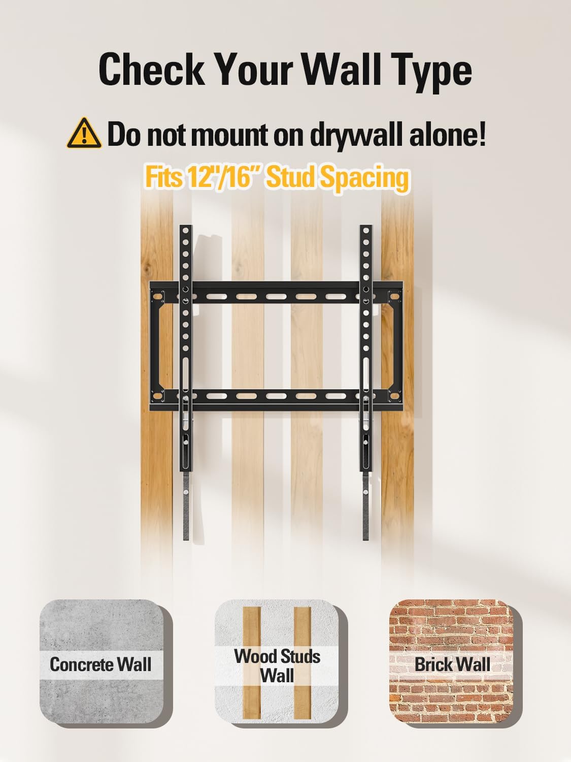 Mounting Dream TV Wall Mounts for Most 26-55" LED, LCD, Plasma TVs, Low Profile TV Mount fits 12", 16" Wood Studs, Fixed TV Bracket up To VESA 400 x 400mm and 100 LBS Loading Capacity MD2361-K