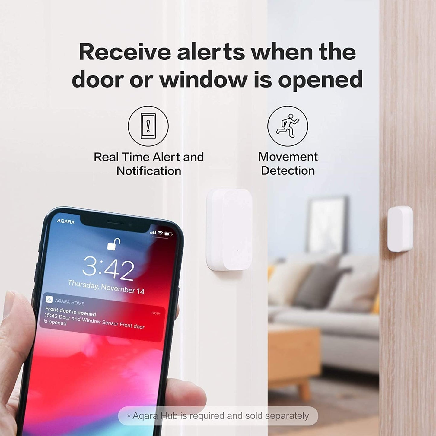 Aqara Zigbee Door and Window Sensor 3 Pack, Wireless Contact Sensor, Home Automation, Requires Aqara Hub (not 3rd-Party), Zigbee Connection, Kid Safety, Compatible with Apple HomeKit, Alexa, IFTTT