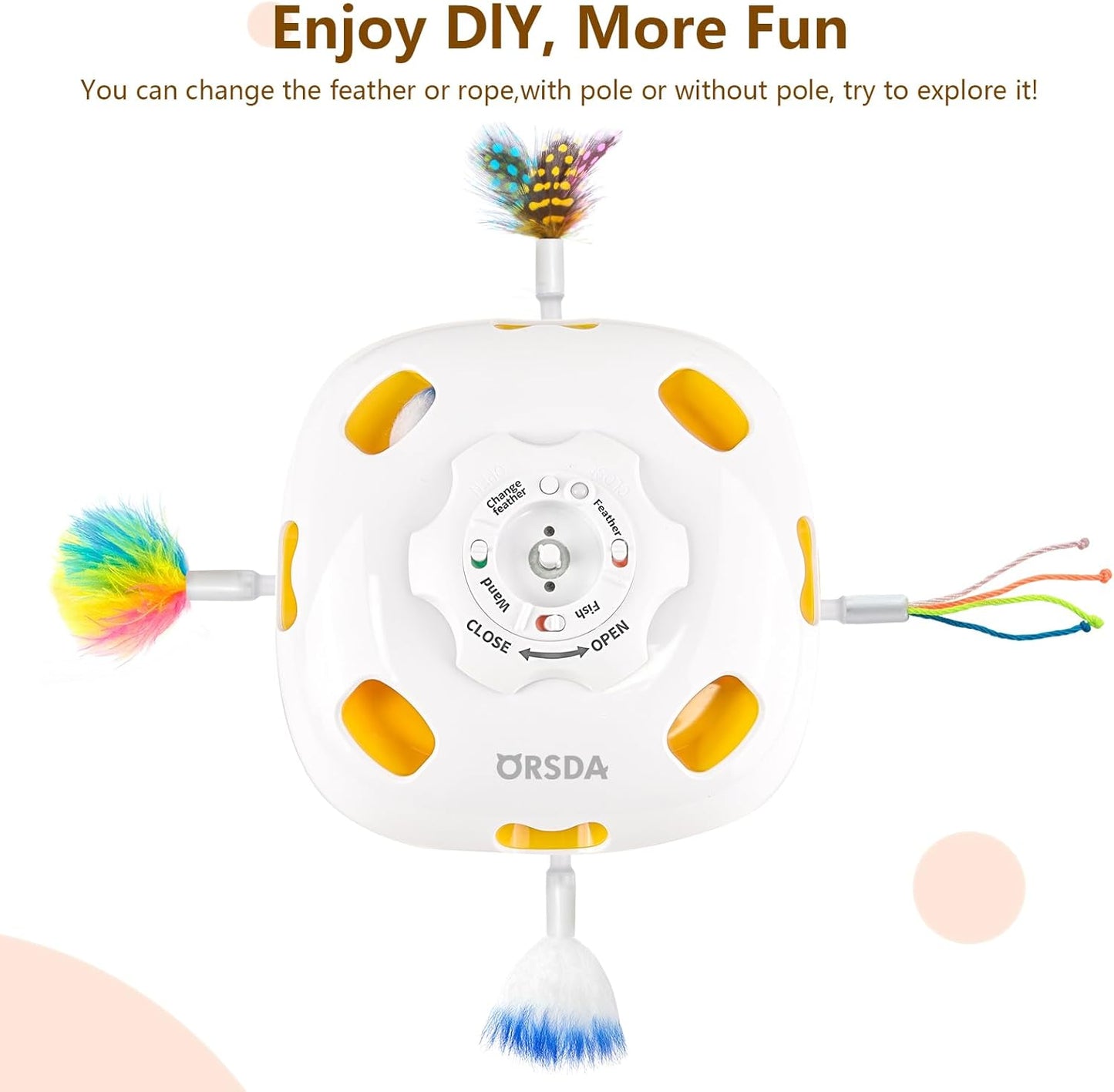 ORSDA Cat Toys Interactive, 4 in 1 Automatic Cat Toy, Hide and Seek, Whack a Mole, Magic Wand, Chasing Feather, with 4 Replacements, USB Rechargeable, for All Breed Sizes