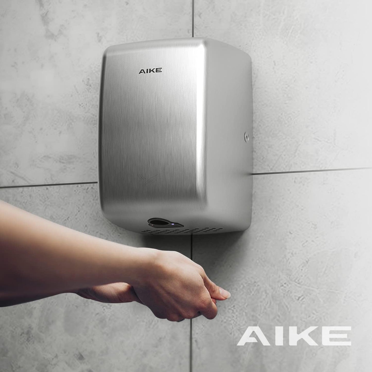 AIKE UL Approved Compact Jet Hand Dryer Hard-Wired Friendly, 1350W 120V Brushed Stainless Steel Model AK2803D
