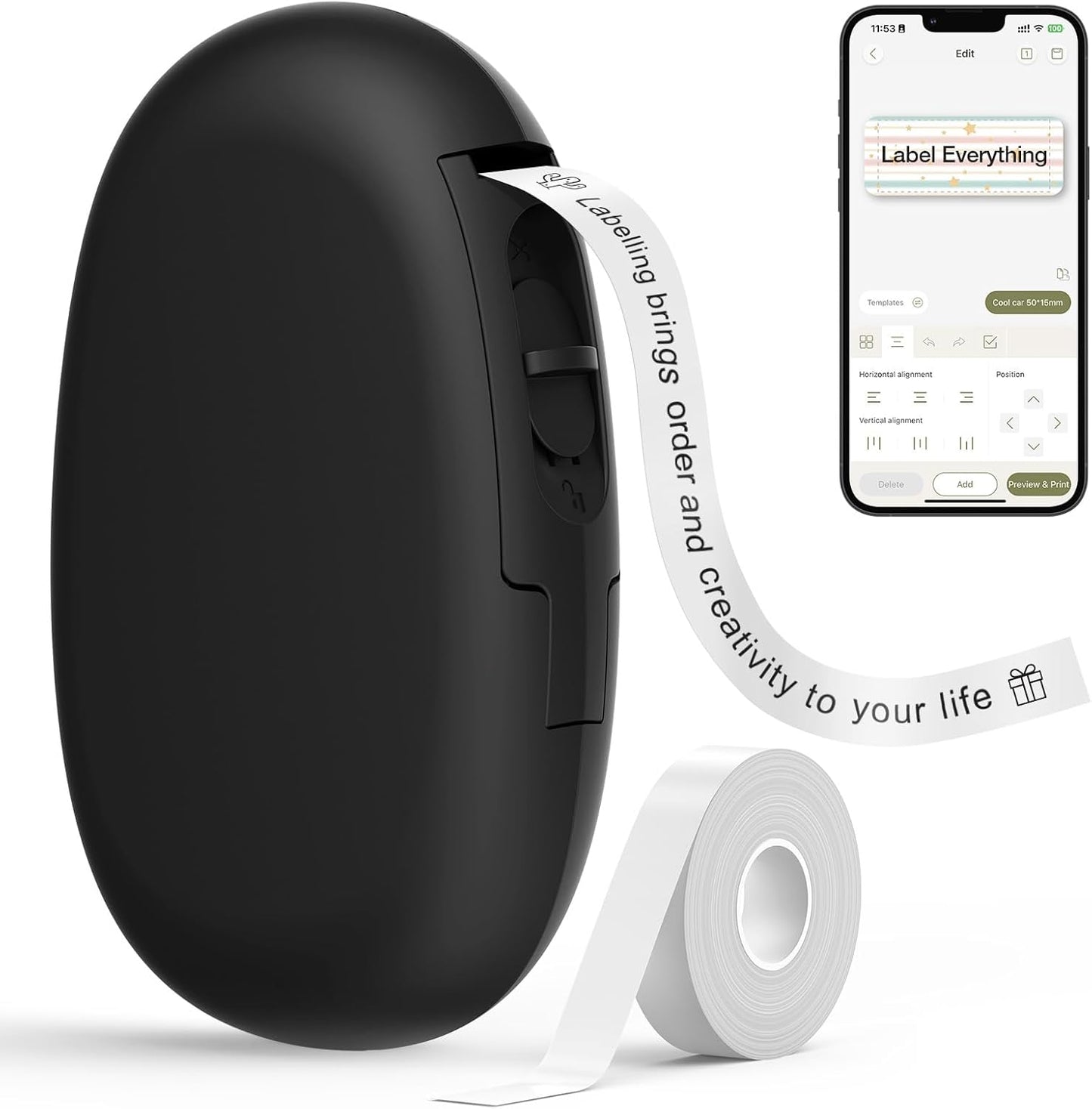 SUPVAN E10 Mini Bluetooth Label Maker Machine with Tape, Continuous Waterproof Label, Versatile App with 40+ Fonts and 600+ Icons, Inkless Labeler for Home, Kitchen, School, Office Organization, Green