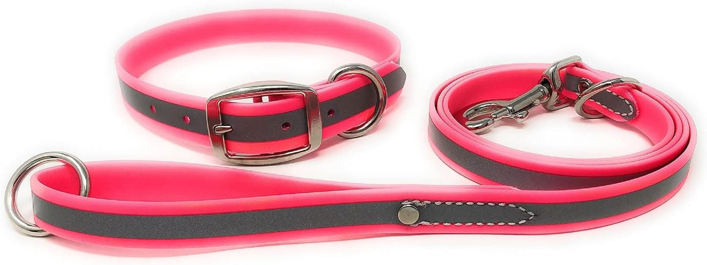 Regal Dog Products Heavy Duty Reflective Dog Collar – Adjustable and with Durable Metal Buckle and Rings Anti-Odor, chew Resistant, Waterproof Dog Collar for Small Medium and Large Dogs (Large, Pink)