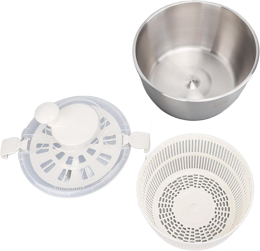Large Stainless Steel Salad Spinner with Lettuce Spinner, Dryer, Stop Button, and Bowl, Vegetable Drainer with Colander for Quick and Easy Salad Wash, Fruit Washer, 5L Capacity