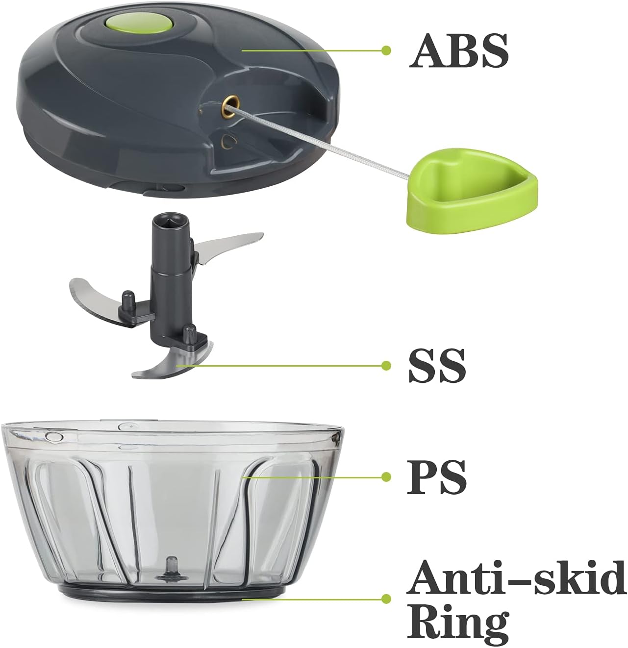 Cambom Manual Food Chopper Vegetable Cutter, Hand String Vegetable Chopper Onions Cutter for Vegetable Fruits Nuts BPA Free Food Safe Material, 550ml Gray