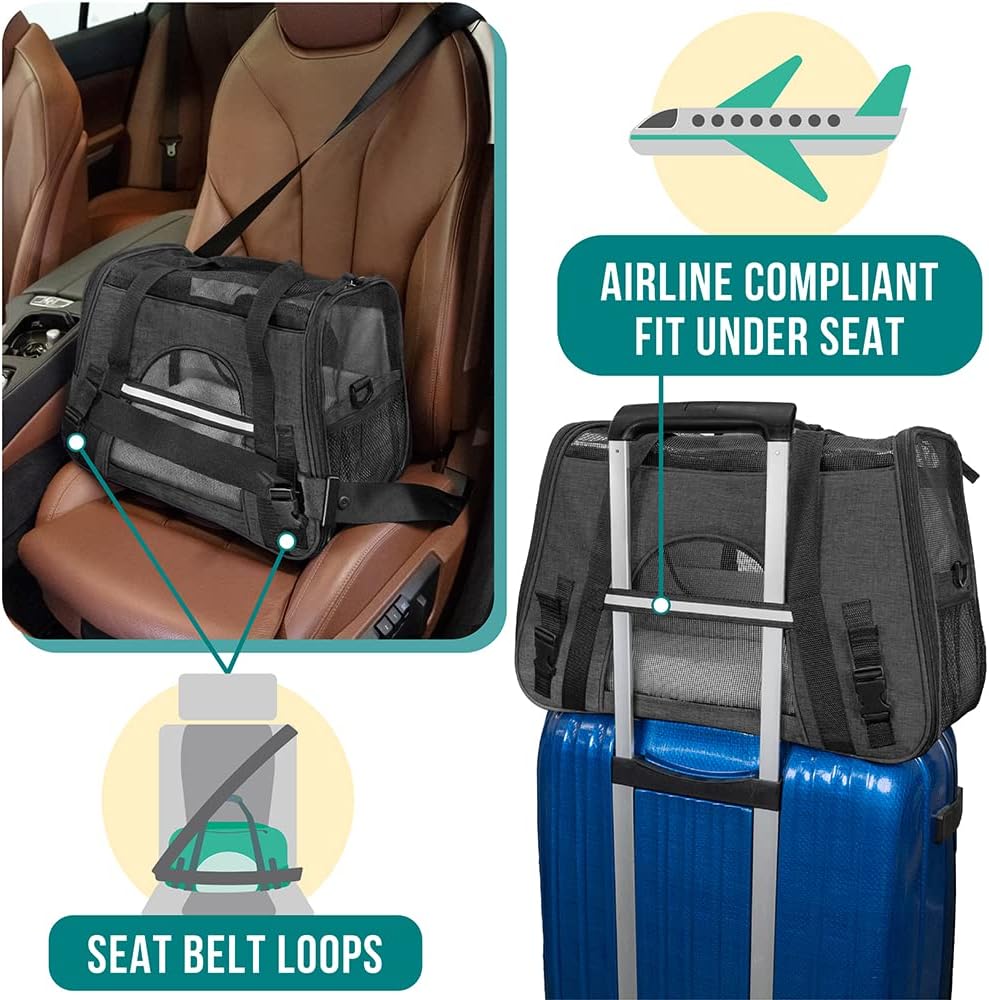 Premium Airline Approved Soft-Sided Pet Travel Carrier by PetAmi | Ventilated, Comfortable Design with Safety Features | Perfect For Plane or Car | Ideal for Small to Medium Sized Cats, Dogs, and Pets