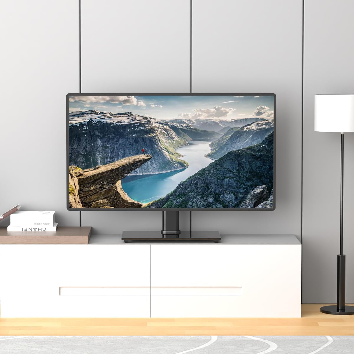 Suptek Universal Swivel Table Top TV Stand for 26-55 inch LED OLED Flat Curved Screens, Height Adjustable TV Mount Stand with Glass Base Hold up to 99lbs, Max VESA 400x400mm,TS202