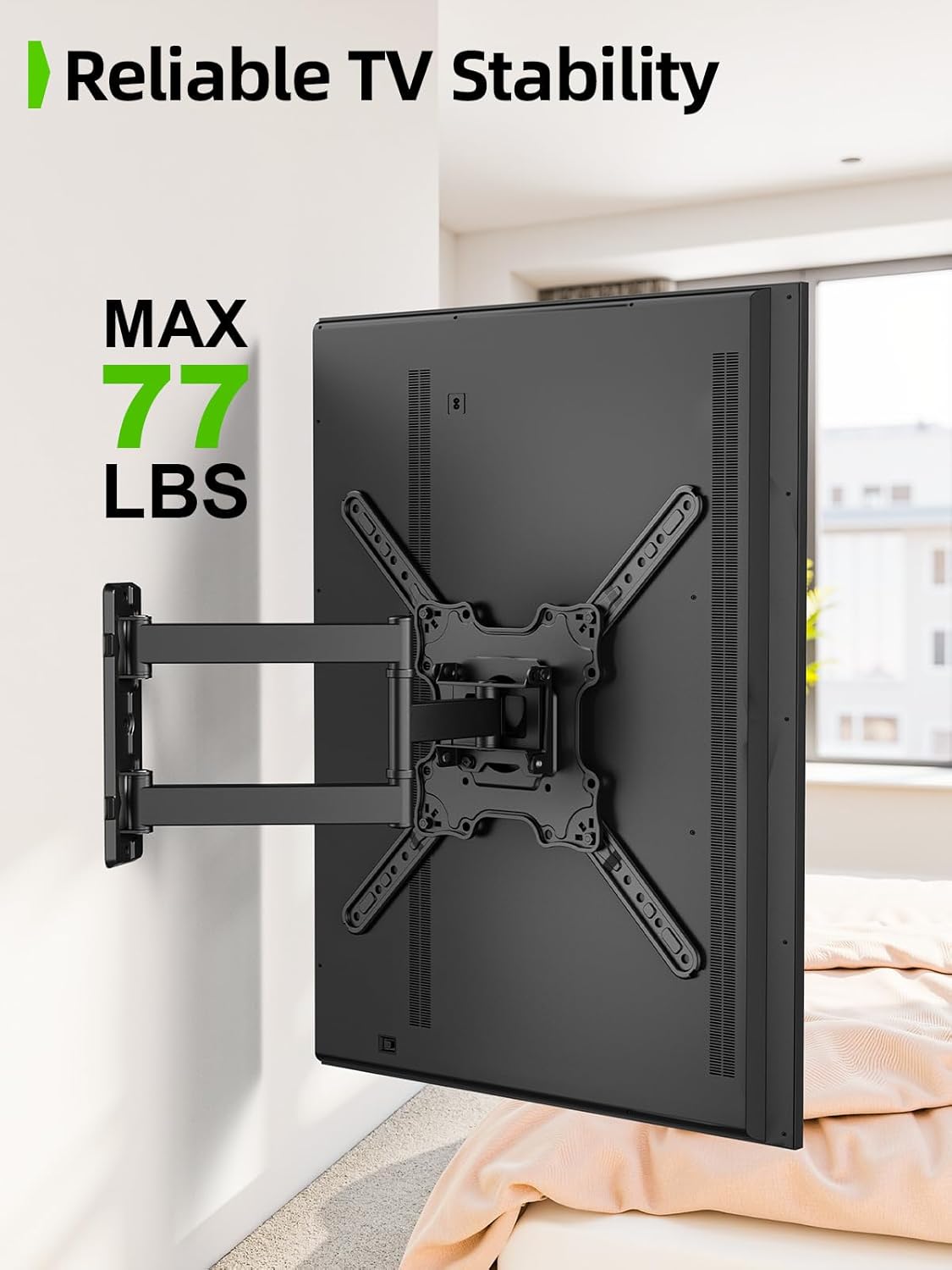 USX MOUNT Full Motion TV Wall Mount for 26-60 Inch TVs up to 77Lbs, Wall Mount TV Bracket, Single Stud Articulating TV Mount, Smooth Swivel Extension, Max VESA 400x400 mm, XMM915