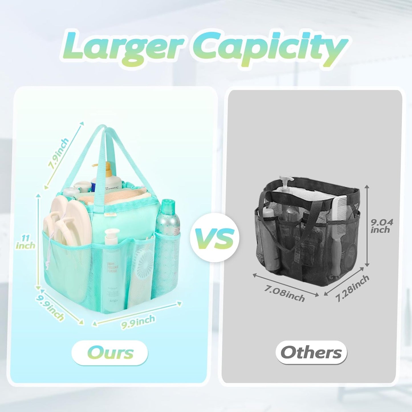 famichan Mesh Shower Caddy Portable, Dorm Room Essentials for College Students, Large Capacity with 8 Pockets Shower Bag for Camping,Swimming,Gym,Travel