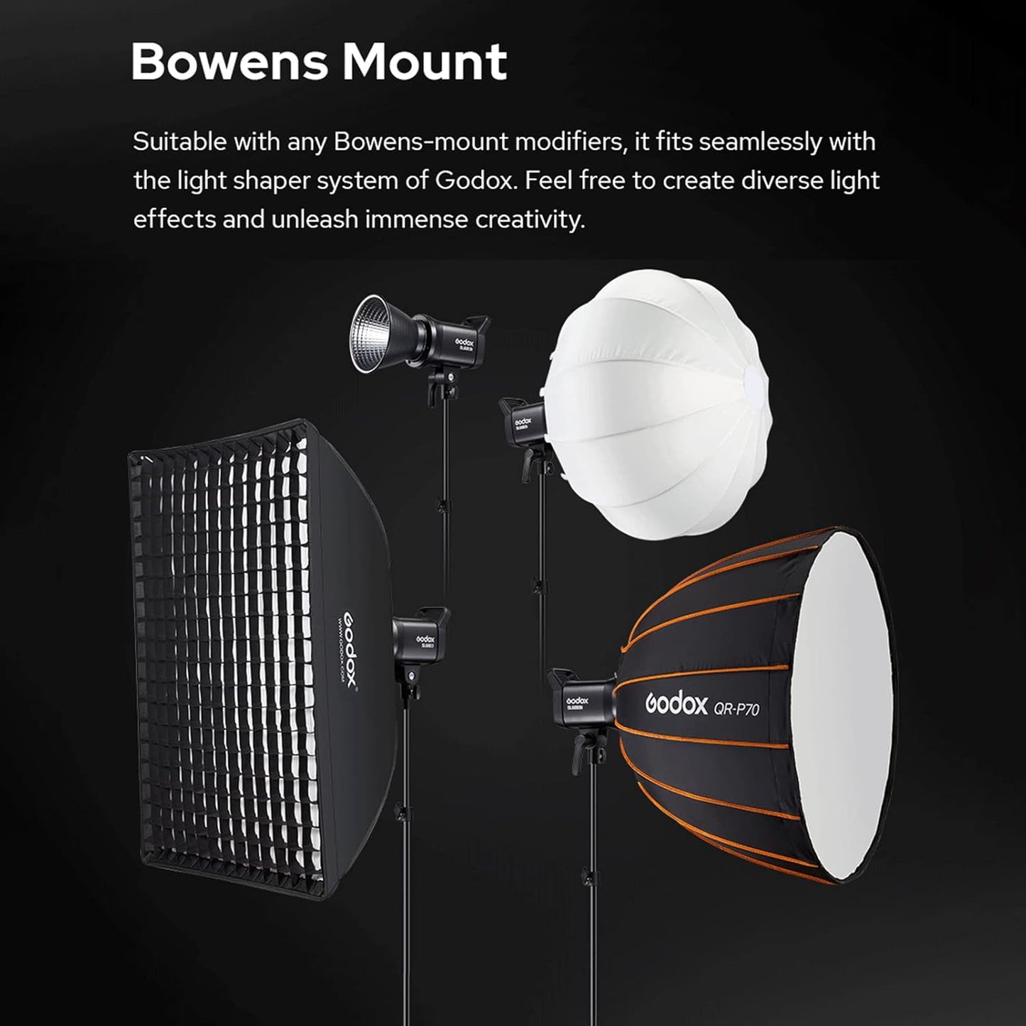 Godox SL60IID Portable Studio LED Video Light 70W Photography Fill Light 5600K±200K Built-in 8 FX Lighting Effects Bowens Mount APP/2.4G Wireless/On-Board Control for Home Studio