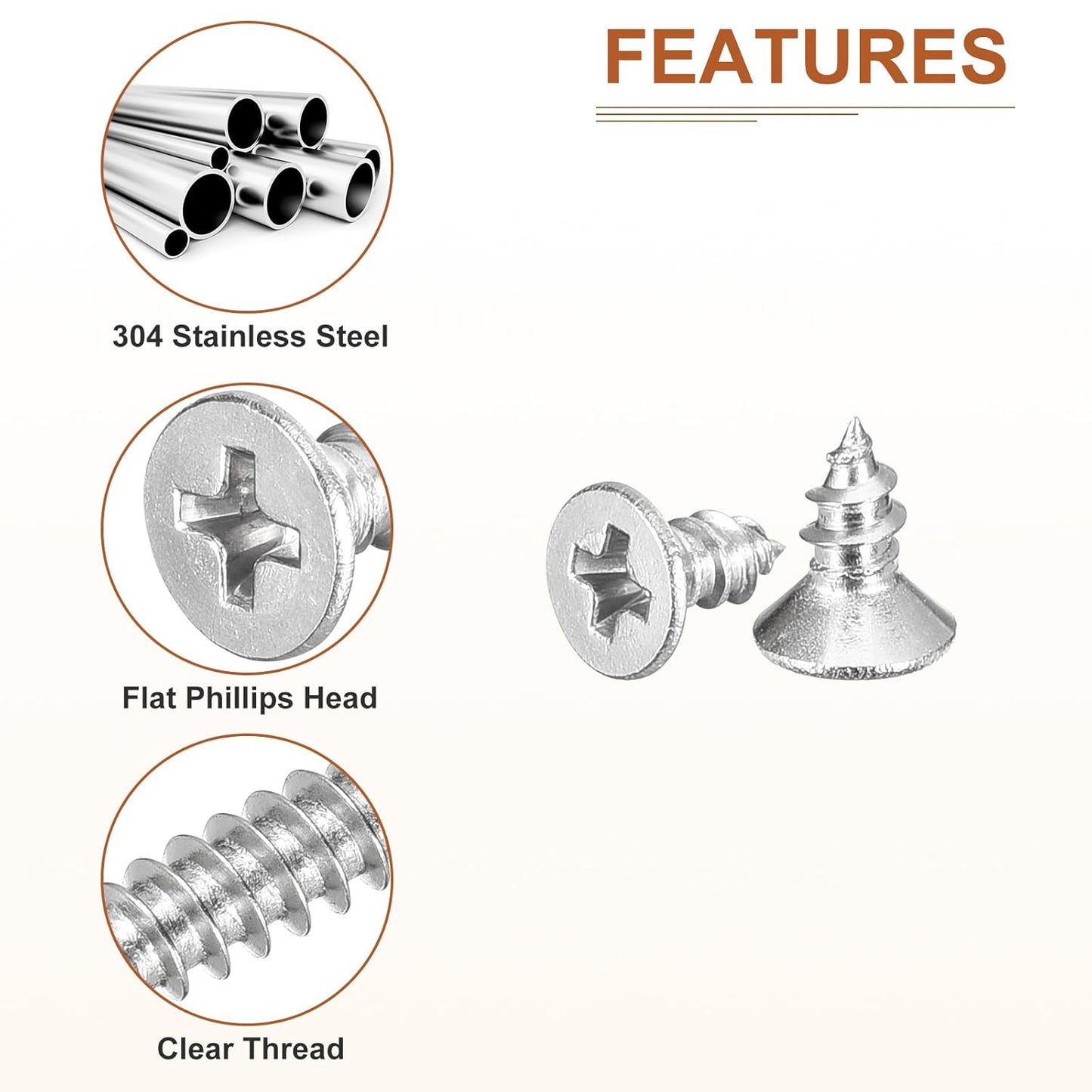 DTGN 100Pcs #6x1/2 Flat Head Wood Screws, 304 Stainless Steel Phillips Self Tapping Screws - Good for Woodworking, Furniture - Silver