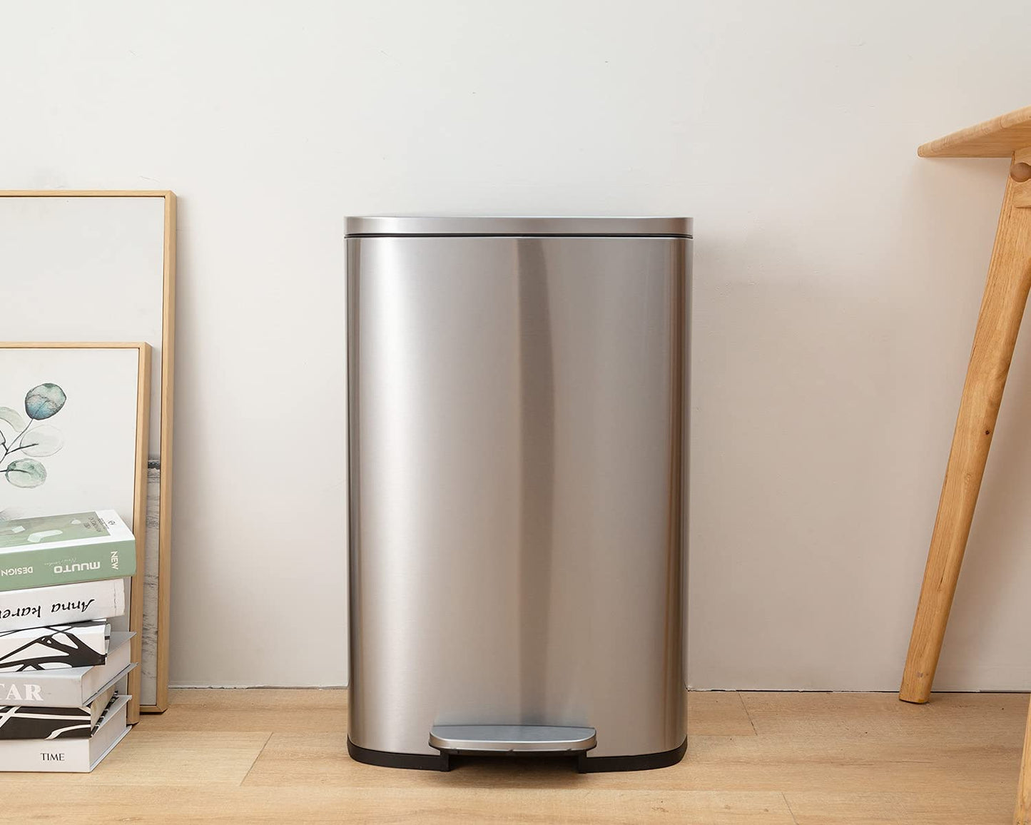 13 Gallon/50 L Garbage Can Kitchen Trash Can with Lid for Office Bedroom Bathroom Step Trash Bin Fingerprint-Proof Brushed Stainless Steel