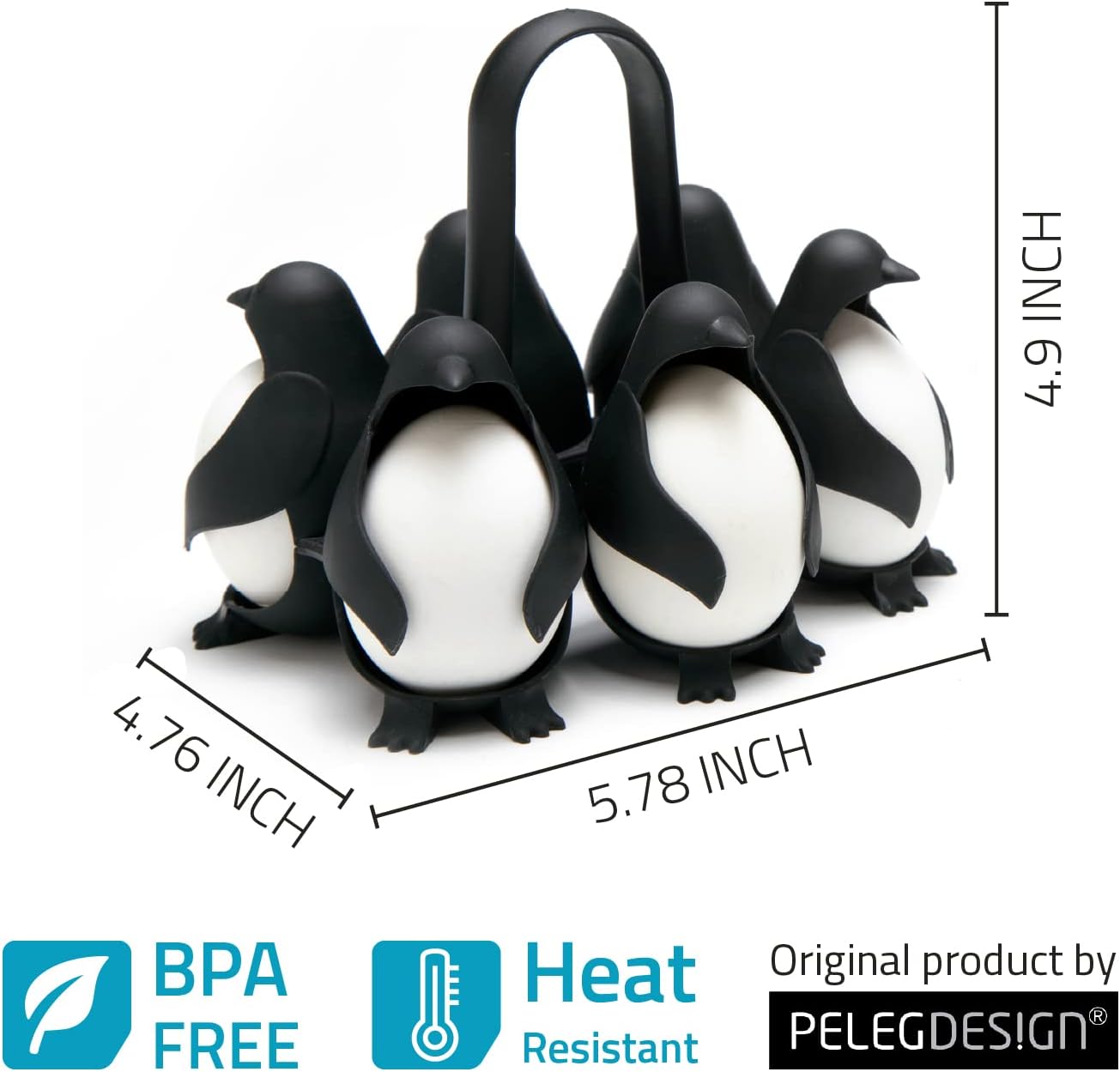 Egguins 3-in-1 Egg Holder and Cooker – Penguin-Shaped Boiled Egg Cooker for Soft or Hard Eggs, Kitchen Egg Storage and Serving Rack, Holds 6 Eggs, BPA-Free, Heat Resistant Handle, Dishwasher Safe - PuriLite