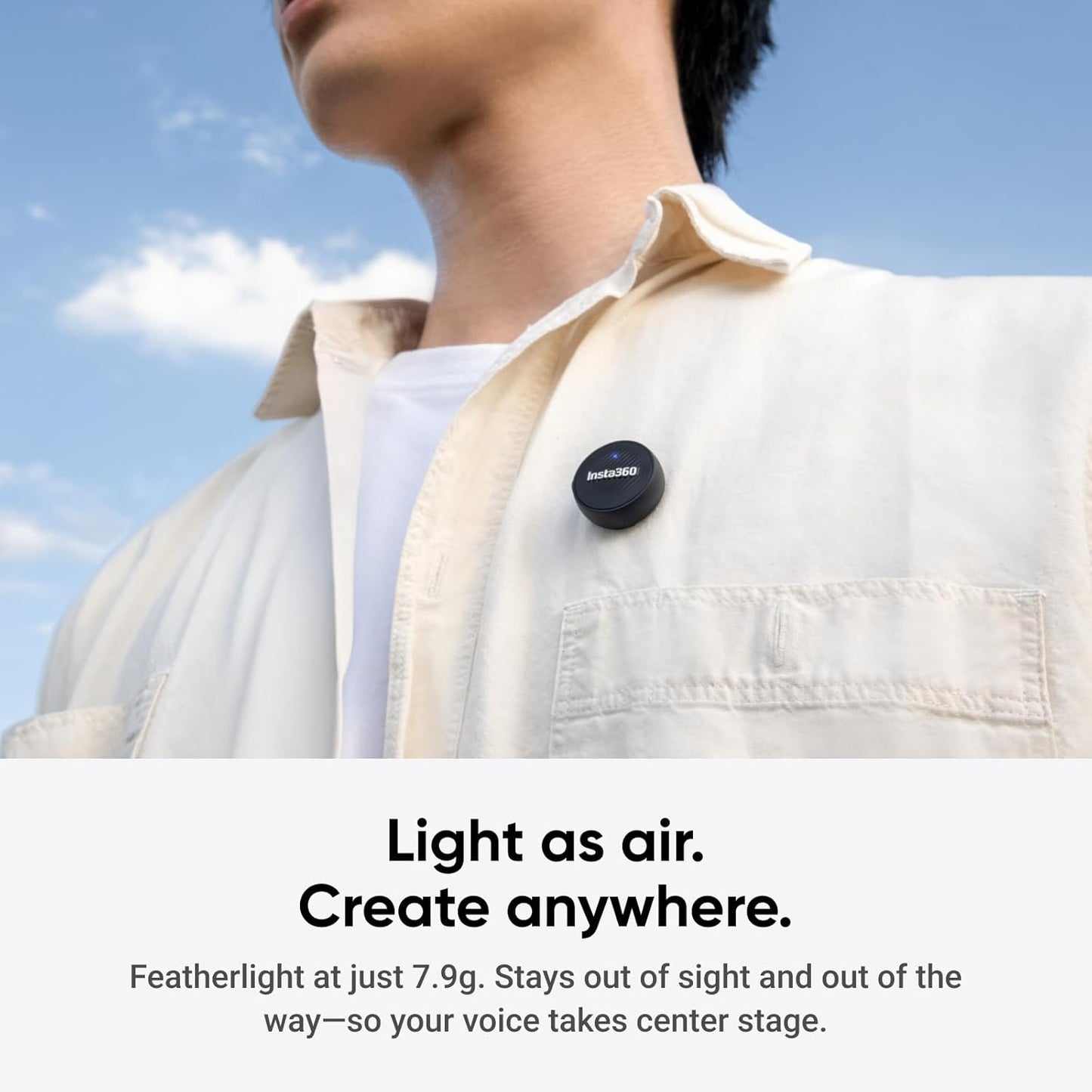 Insta360 Mic Air Transmitter, 7.9g Ultralight, Wireless Microphone for Insta360 X5/Ace Pro 2, Noise Cancelling, Vlog, Streaming