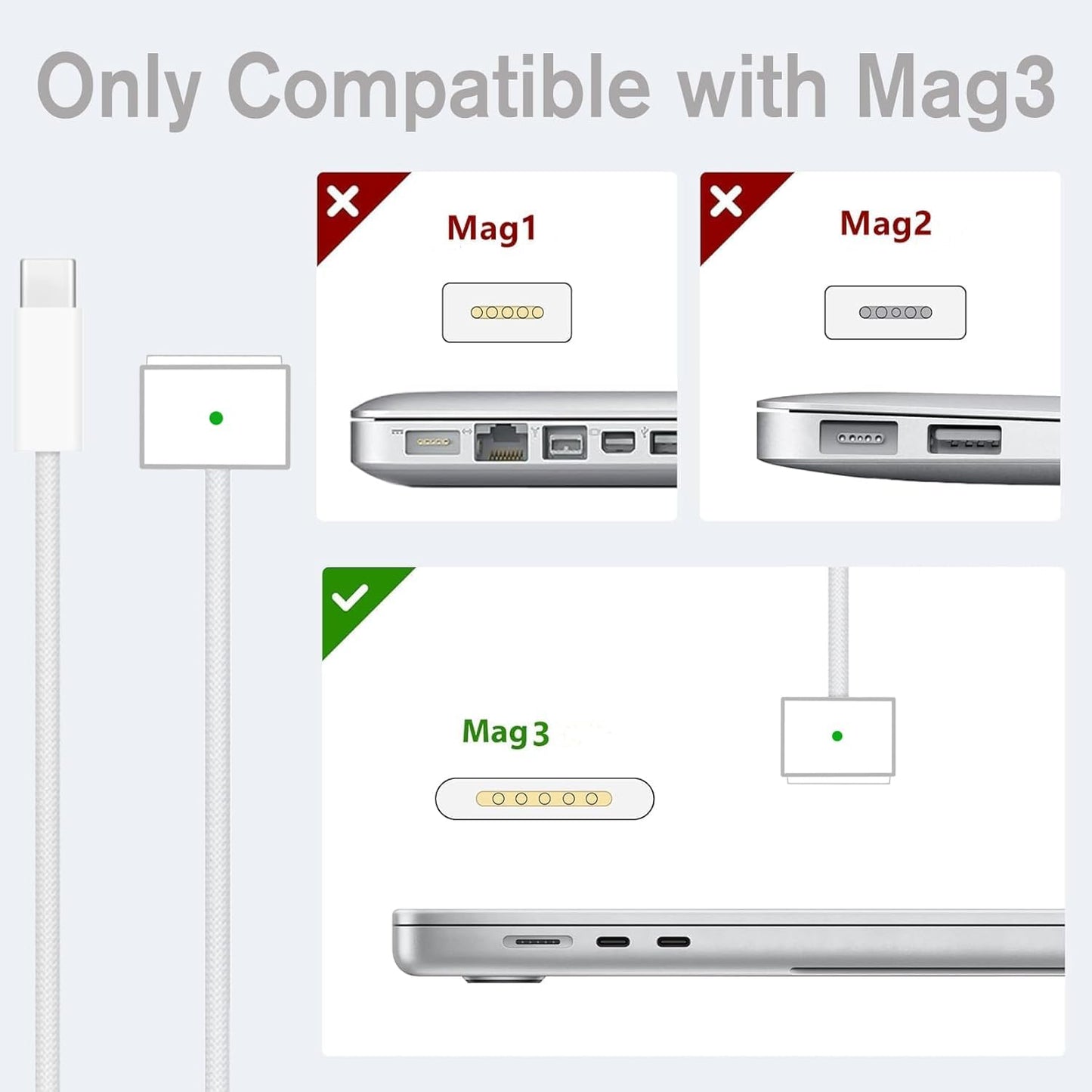 Mac Book Pro Charger 96W/70W USB-C to Mag 3 Power Adapter for Mac Book Pro Air 16,15,14,13 Inch M4 M3 M2 M1 from 2025 2024 2023 2022 2021 Fit All USB C Device Include 6.6ft USBC to Mag 3 Cable