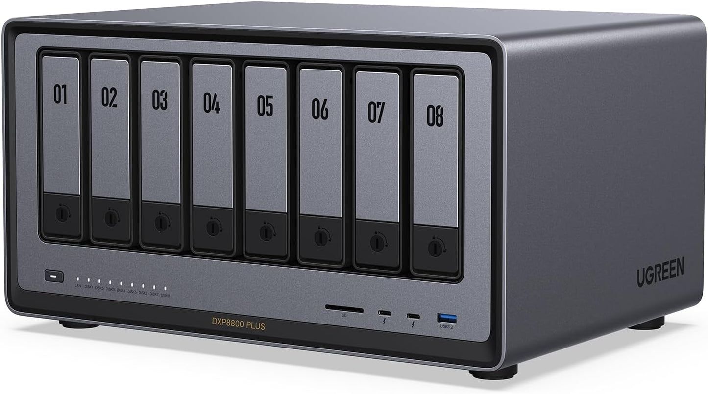 UGREEN NASync DXP4800 Plus 4-Bay Desktop NAS, Intel Pentium Gold 8505 5-Core CPU, 8GB DDR5 RAM, 128G SSD, 1 * 10GbE, 1 * 2.5GbE, 2 * M.2 NVMe Slots, 4K HDMI, Network Attached Storage (Diskless)