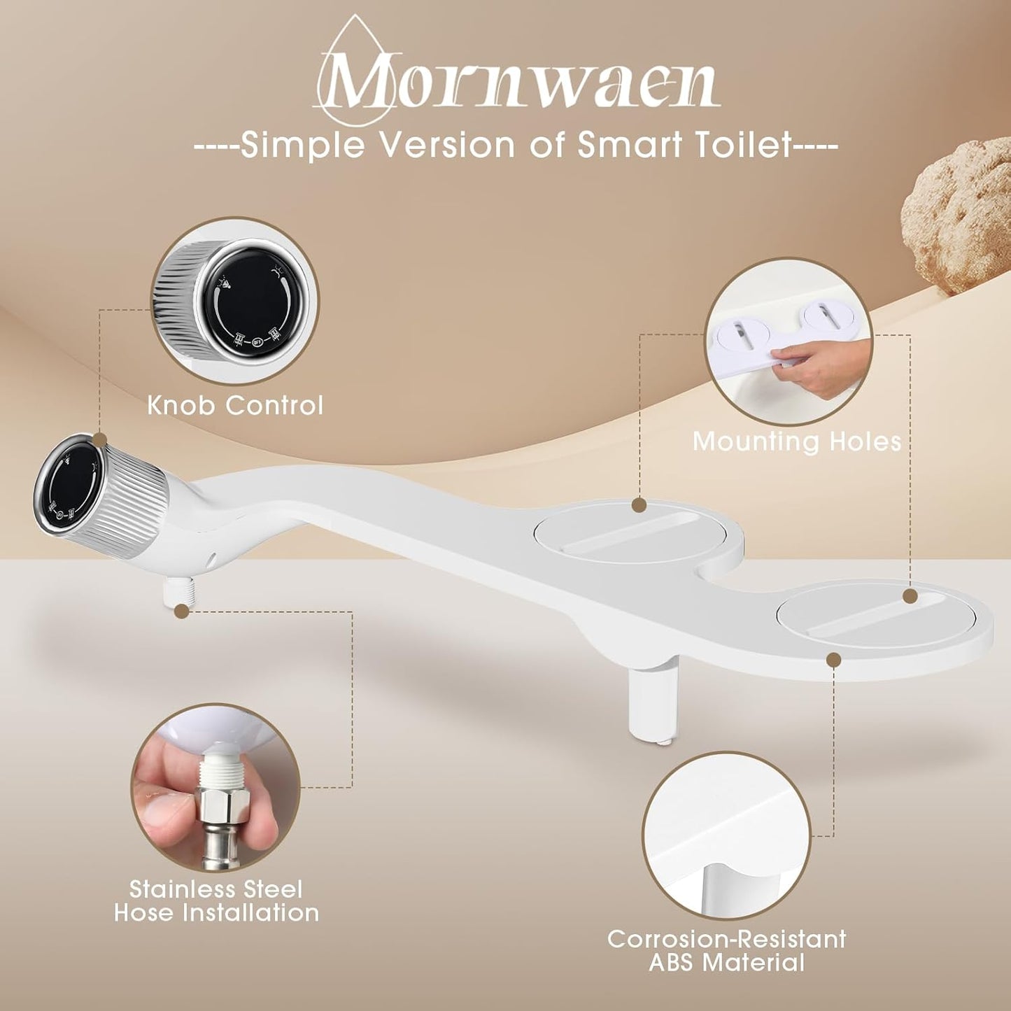 Mornwaen Bidet Attachment for Toilet Seat,Non-Electric Self-Cleaning Dual Retractable Nozzles,Easy to Install,Adjustable Water Pressure for Rear and Feminine Wash