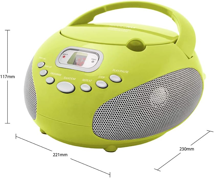 HANNLOMAX HX-319CD Portable CD Boombox, AM/FM Radio, LED Display, Aux-in Jack, AC/DC Dual Power Source. (Green)