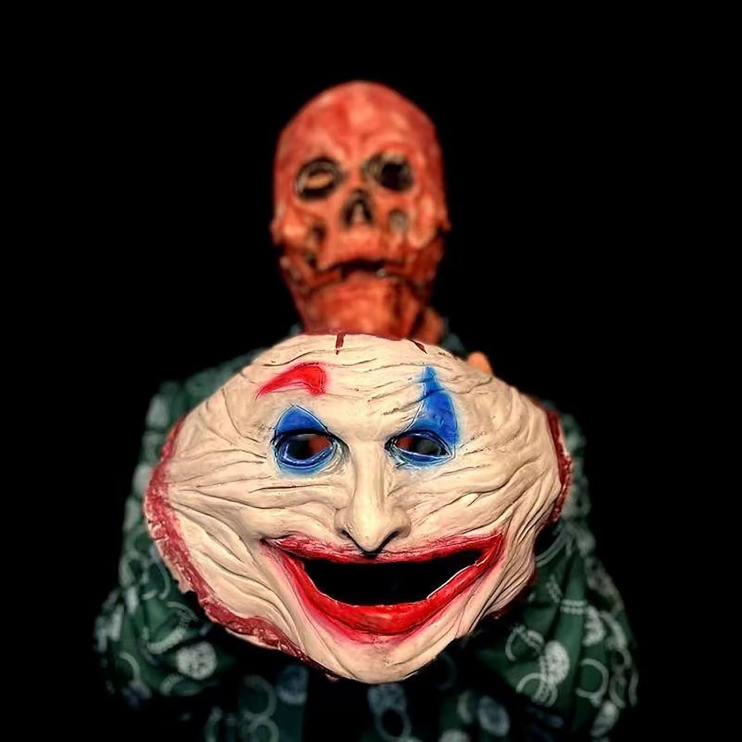 Scary Halloween Mask,Joker Double Mask,Halloween Full Head Skull Mask Moving Jaw,Latex Mask for Cosplay Party Costume