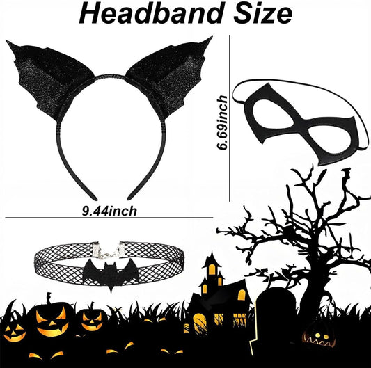 3Pcs Black Bat Ears Headband Bat Mask and Bats Collar for Halloween Headband for Women - Cosplay Party - Masquerade - Halloween Drama