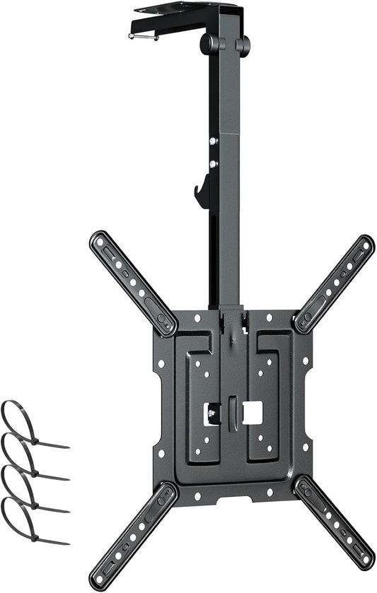 Ceiling TV-Mount Flip Down Folding - 23-55'' Manual Drop Down TV Mount, Fits Flat and Pitched Roof, Height Adjustable, Swivel, Max Load 44 lbs, Max VESA 400x400 mm, Black