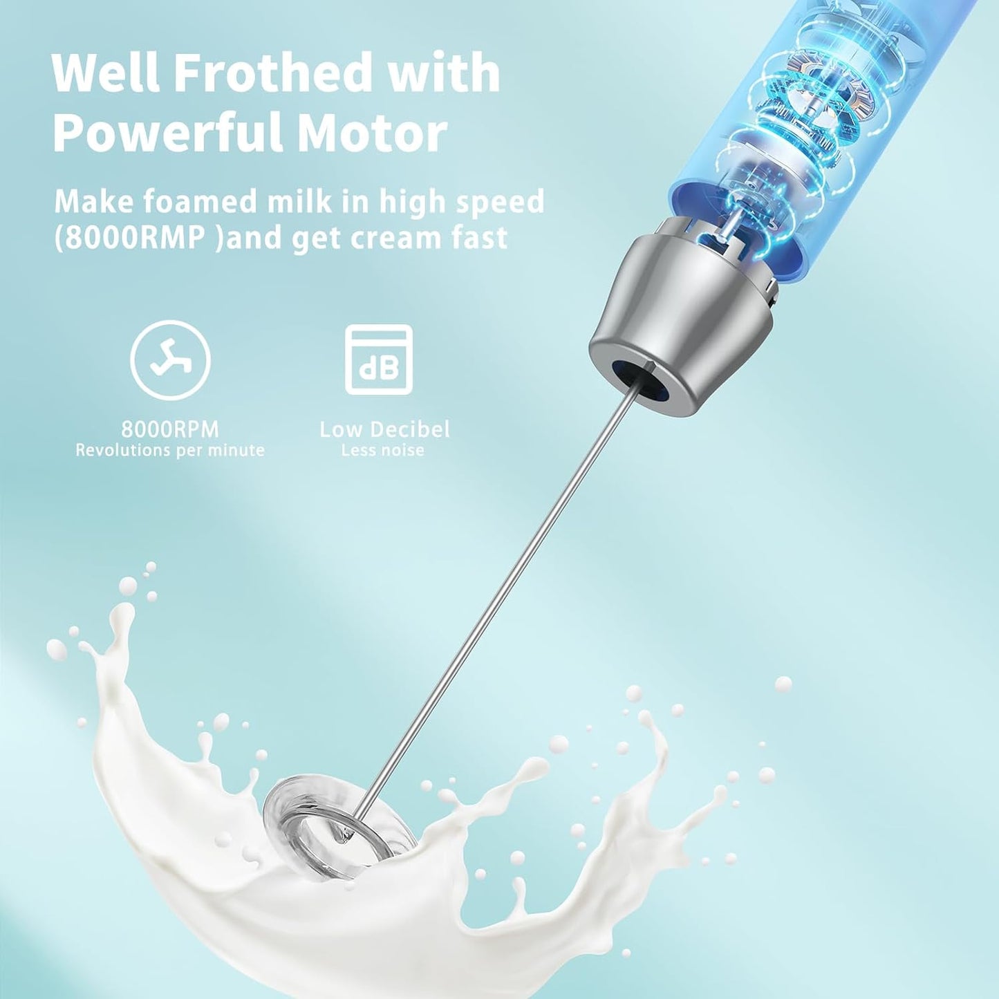 Maestri House Rechargeable Milk Frother, Handheld Electric Foam Maker Waterproof Detachable Stainless Steel Whisk Drink Mixer Foamer with Stand,LunaFro