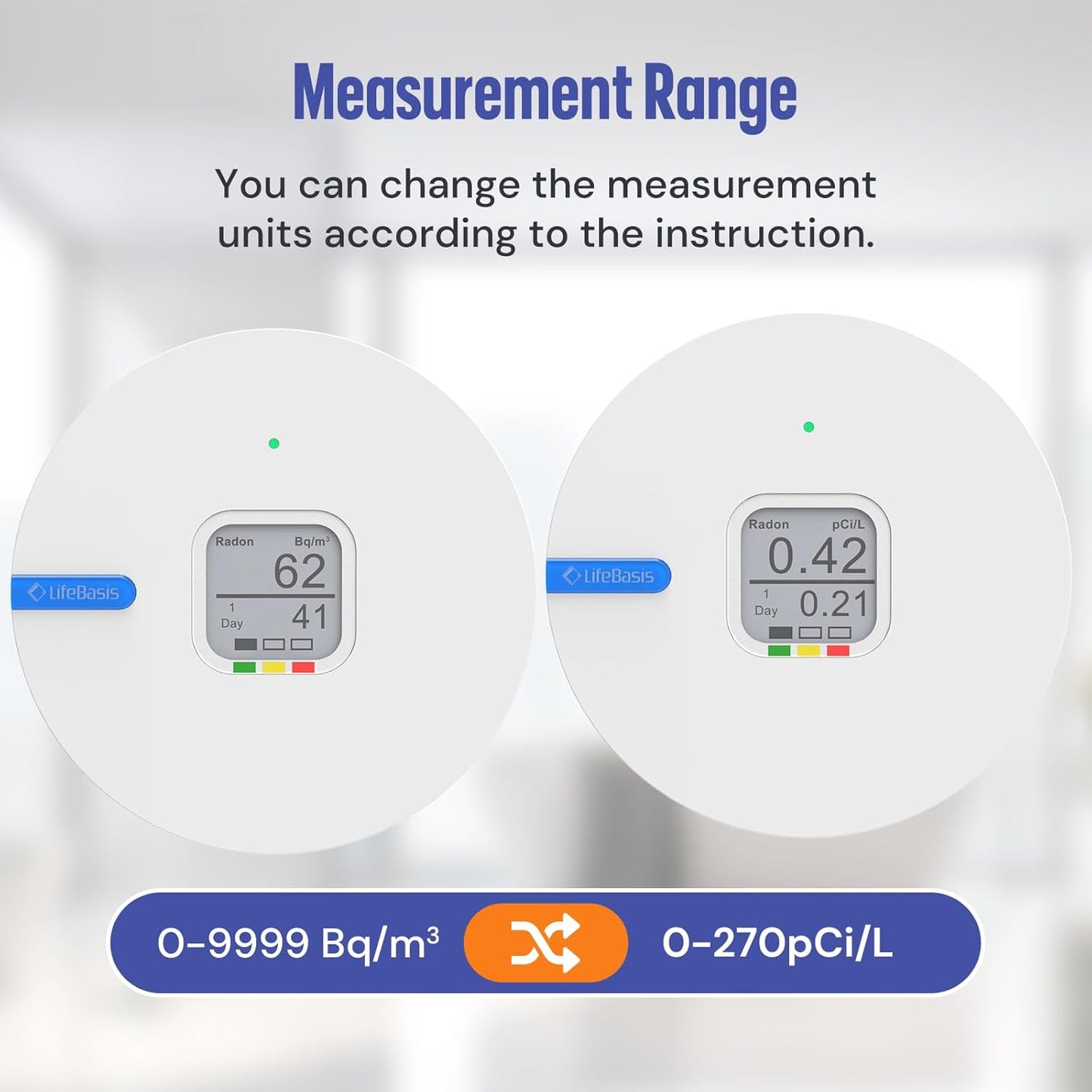 Life Basis Radon Detector for Home, Portable Radon Tester with Ink Screen Short & Long Term Radon Monitoring No Lab Fees Battery Operated, Canadian Version Bq/m3 & pCi/L Selectable, White