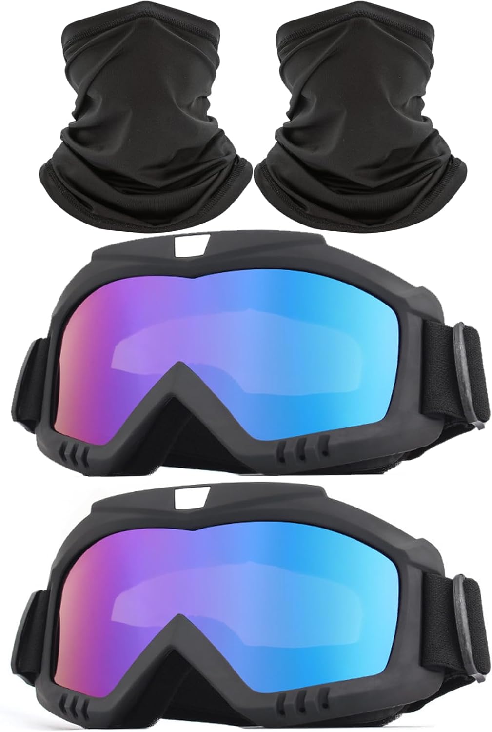 immoono 2Pcs Dirt Bike Goggles with Neck Gaiter, Motorcycle Goggles ATV Goggles Riding Ski Racing Goggles Windproof - PuriLite