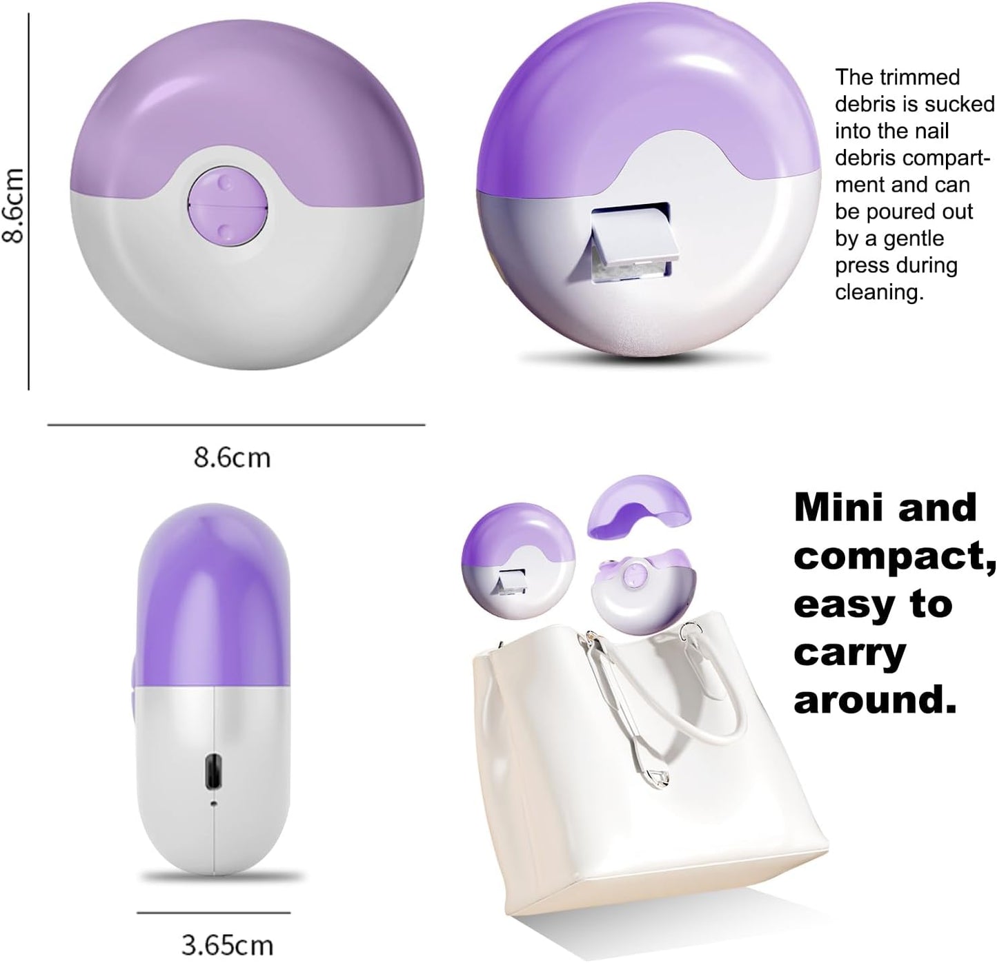Electric Nail Clipper, Upgrades 2 in 1 Electric Polishing Automatic Nail Clippers Electric Nail File for Seniors Adults Kids, Baby Nail Trimmer Electric Toenail Automatic Nail Clippers(Purple)